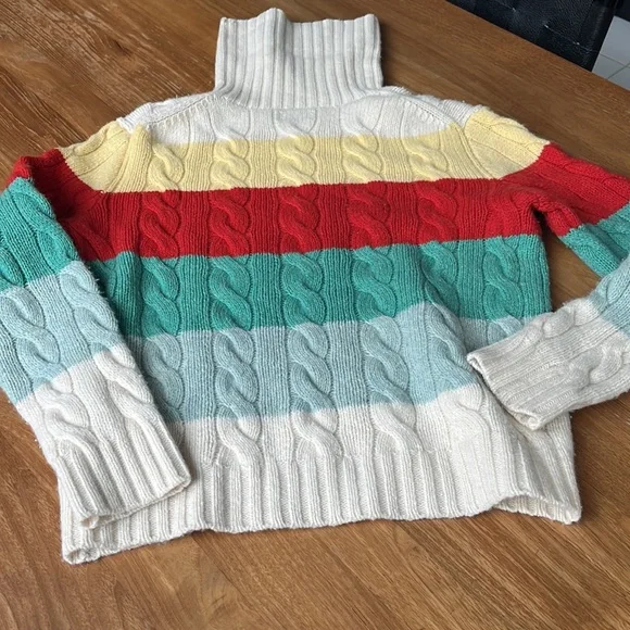 Polo Ralph Lauren Women's Polo Striped Turtleneck Cable Knit Jumper- Multi - Picture 4 of 5